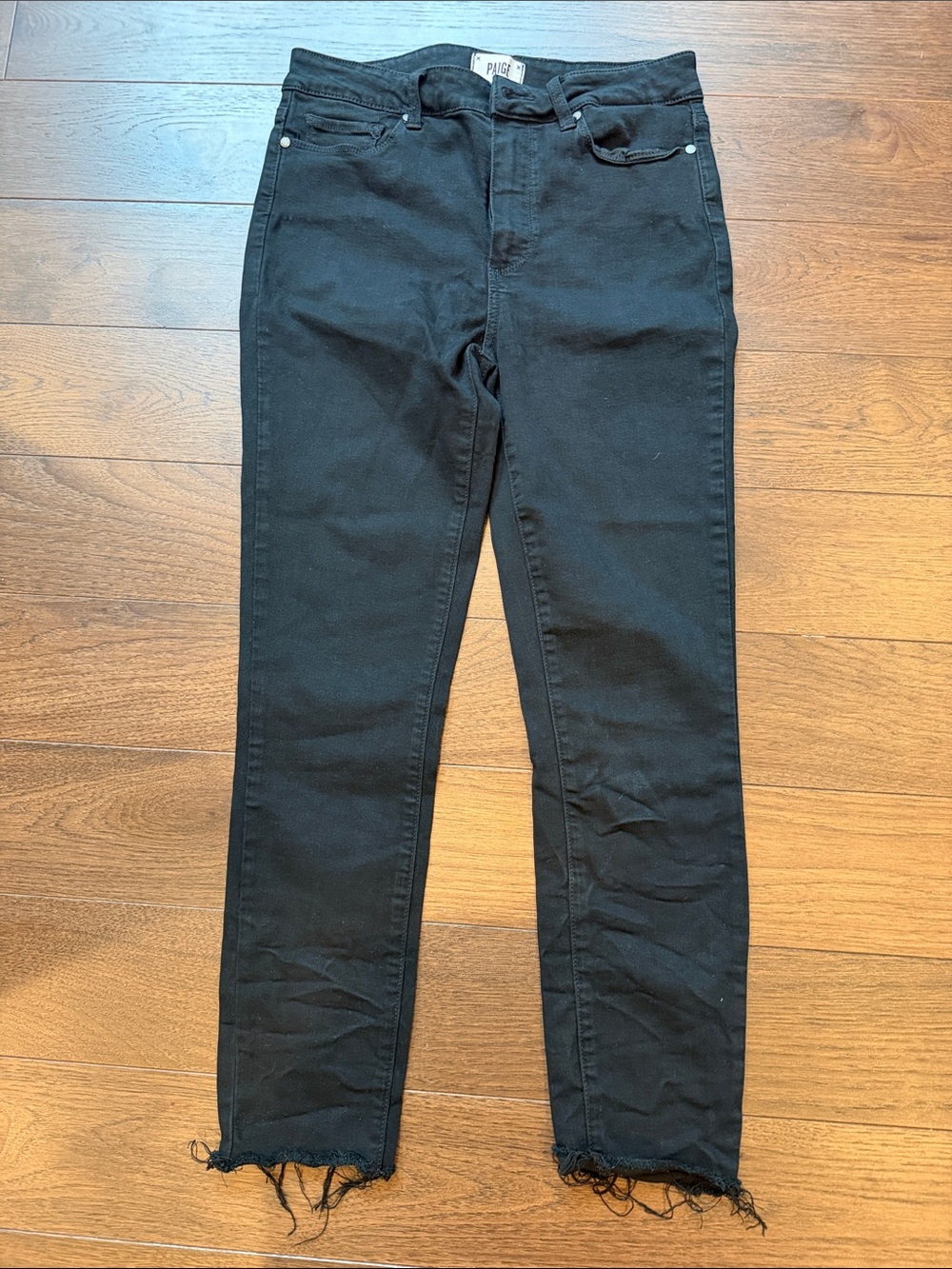 PAIGE Hoxton Ankle Black Raw-Hem High-Rise Skinny Jeans Size 30 - C11-223